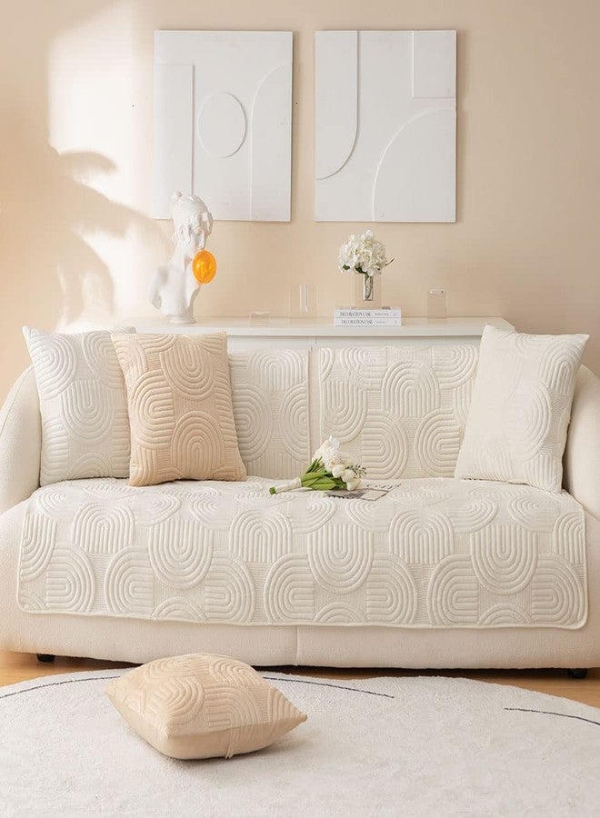 XSlive Soft Plush Geometric Quilted Couch Sofa Cover Boho Non Slip Fuzzy Sectional Couch Cover Solid Color Washable Sofa Slipcover Furniture Protector for Kids Dogs Cats (Ivory,28"x28") - Image 2
